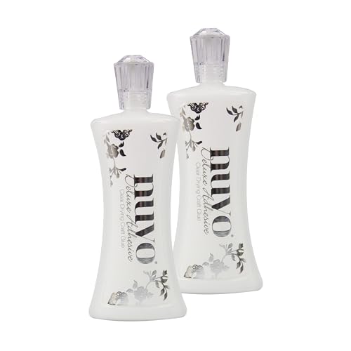 Nuvo Set mit 2 Luxus-Klebstoffen – 120 ml – Seidige weiße Formel, kristallklar trocknend – Wasserbasiert, geringe Faltenbildung