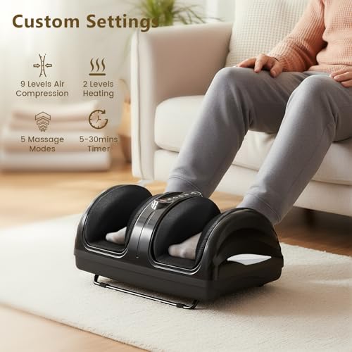 Image of TISSCARE Air Compression Foot Massager Machine for Pain Relief with Kneading, Electric Shiatsu Foot Calf Leg Massager with Heat for Blood Circulation, Feet Massage Machine for Home, Gift for Man Woman