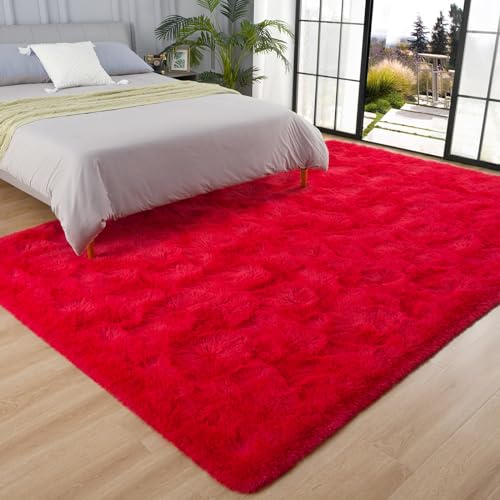 Tapete AROGAN Fluffy para dormitorio y sala 3x5 pies rojo miniatura 1