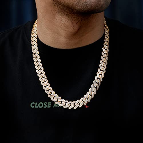 15mm Full Iced Out Diamond Cuban Link Chain - Hip Hop 18K or White Gold Plated Necklace or Bracelet for Men Women(Birthday Gift3