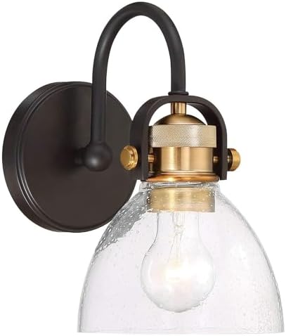 Minka Lavery 3361-416 Monico Vanity Bath Light, 1-Light, 100 Total Watts, 6.5-in H x 10.5-in W, Bronze with Natural Brushed Brass