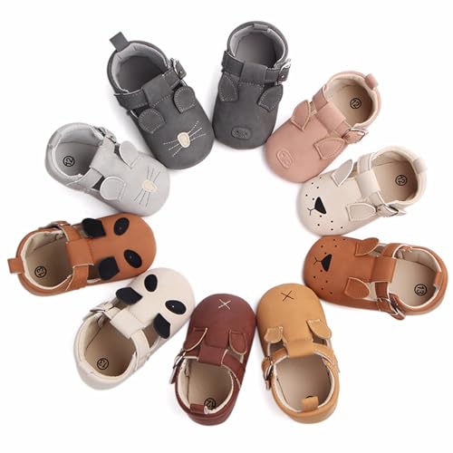 Baby Slippers First Walkings Cartoon Pattern Solid PU Non-Slip Sole Newborn Crib Shoes2