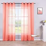 KOUFALL Coral Curtains 84 Inch Length for Bedroom Set 2 Panels Grommet Faux Linen Semi Voile Window Sheer Curtains for Living Room Decor 52x84 Long