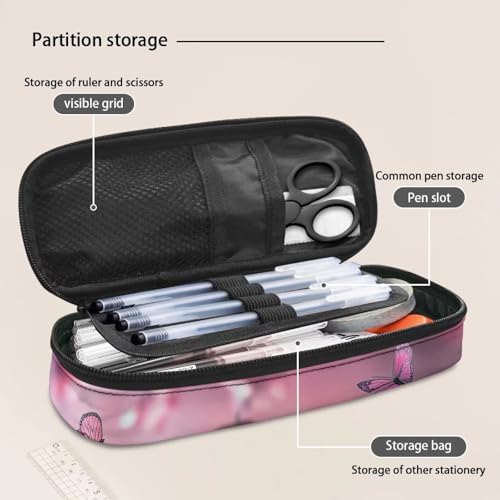 Image of 8.8 inch x 4.1 inch x 1.7 inch Pencil Box, Pink Butterfly Cherry Blossom Print Pencil Case Pouch Pen Storage Bag Pencil Organizer for Stationery Fountain Pens