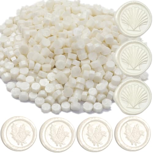 Pearl White Wax Seal Beads, 400Pcs Sealing Wax Beads, Octagon Wax Sealing Beads, Sealing Wax Beads Set for Wax Seal Stamp, Gift Wrapping, Letter Sealing (Pearl White)