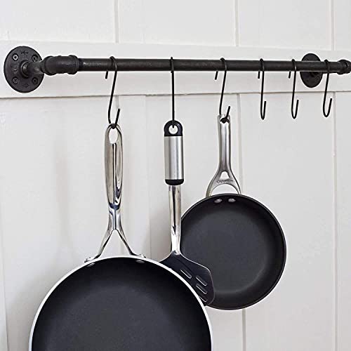 Image of Heavy Duty Metal S-Shaped Hanging Hangers Hooks for Kitchen, Bathroom,Bedroom, Office, Pan, Pot, Coat, Bag, Plants (Black, 3.75 inch /4mm) - (Pack of 15)