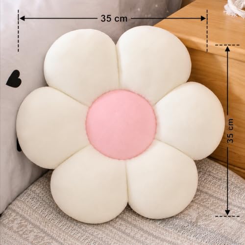 Image of AVSHUB Sunflower Shaped 6 Kali Cute Preppy Decorative Throw Pillow|Floor Cushion with Fibre Filling for Aesthetic Decoration (White, 35CM)