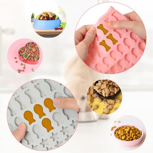 Votoko 2 Stück Backmatte Hundekekse, Silikon Hundekekse Backform 5 Formen in 1 BPA-Frei, Backmatten für Hundeleckerlies mit Teigschaber, Backunterlage Backform für DIY Hundekekse Leckerlis(130 Gitter)