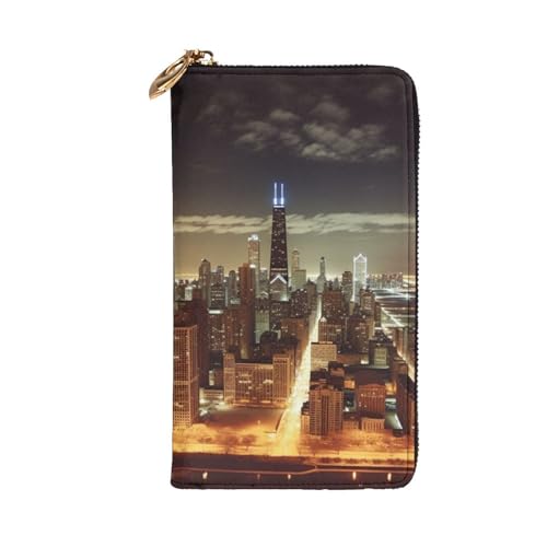 Chicago City Wallet for Men Women Long Purse Leather Clutch Large Business Handbag Travel Phone Holder Credit Card Holder Money Case with Zipper Leather Wallets Gift2