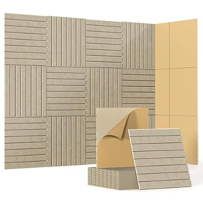 Waister 12 Pack Soundproof Wall Panels, 0.47 inch Thicker High Density Acoustic Foam Panels, Peel and Stick Sound Proof Panels for Wall Studio Office Ceiling-Deep Camel