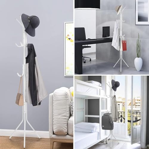 مارك كيو حامل تعليق الملابس مع 12 خطاف، رف معطف للقبعات وشنط اليد والوشاح والعباية والحجاب والجاكيتات والمظلة والمدخل وغرفة النوم والرواق والسكن الجامعي والمكتب - ابيض