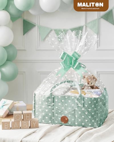 Image of Maliton Felt Diaper Caddy Organizer for Changing Table - Large, Green | 15x9x7 inch Portable Nursery Storage Bin and Car Organizer for Diapers, Wipes. Boy & Girl Shower Gift Basket, Baby Essentials
