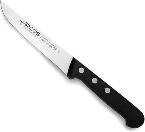 Arcos Cuchillo de cocina de acero inoxidable de nitrum de 5 pulgadas y hoja de 5.118 in. Cuchillo profesional de utilidad. Mango ergonómico POM de