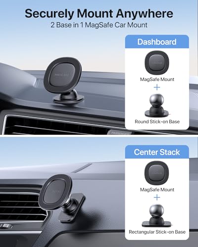 Image of miracase for MagSafe Car Mount【Strong Magnets】 Magnetic Phone Holder for Dashboard,360 Adjustable Car Phone Holder, Compatible with Garmin GPS iPhone Android and All Smartphones, Black