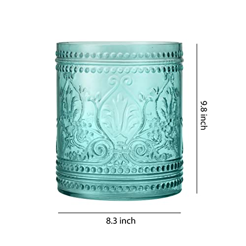Image of KMwares Elegant 2.6-Gallon Thick Glass Wastebasket - Durable, Odor-Free, Easy to Clean, Stylish Decorative Trash Can for Home & Office (Teal Blue)