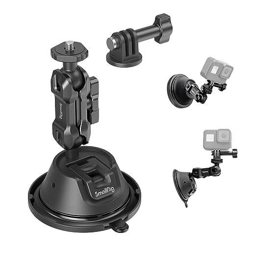 SMALLRIG Double-Layer Suction Cup Mount for GoPro Hero 11/10 / 9, for DJI Osmo Action/Procket, for Insta360 X3, Double Ball Head Support 360° Rotation, Mount on Car Windshield or Window SC-1K - 4193