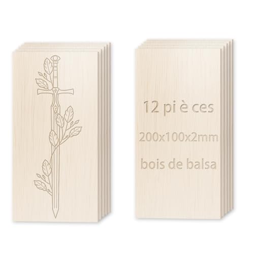Feuilles de Bois de Balsa 200x100x2mm (Lot de 12) — Bois Léger et Facile à Travailler pour Avions Modèles,Sculptures & Maquettes((200 * 100 * 2mm)12PCS)