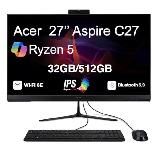 Image of Acer Aspire C27 Professional All-in-One 27 inch IPS FHD Display (AMD Ryzen 5 7430U, 32GB DDR4, 512GB PCIe SSD, AMD Radeon, WiFi 6E, Webcam, Bluetooth 5.3, Win 11 Home)