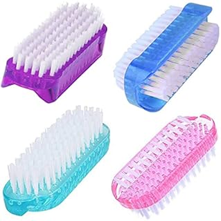 4 Pcs Double Sided Nail Brush for Every Day Use - 2 different kinds of Nail Brushes with Plastic Handle For Cleaning Nails - Easy to Use Brushes - Nail Cleaning Scrubbing Brush for Hands Feet Nails