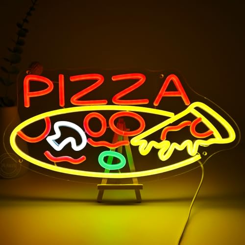 Image of Planzo Pizza LED Neon Sign Light Bar Kitchen Restaurant Pub Home Wall Decor | Business Pub Coffee Shop Neon Sign Wall Decor, Window Display, Bedroom Kids Room Dining Room Party Decor, 16.54 inchx7.48 inch