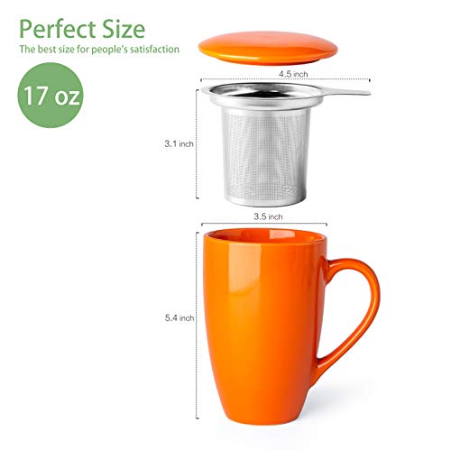GBHOME Tea Mug with Infuser and Lid, 17 OZ Large Tea Strainer Cup with Tea Bag Holder for Loose Tea, Ceramic Tea Steeping Mug for Women/Men/Office/Home/Gift, Orange - Thumbnail 4