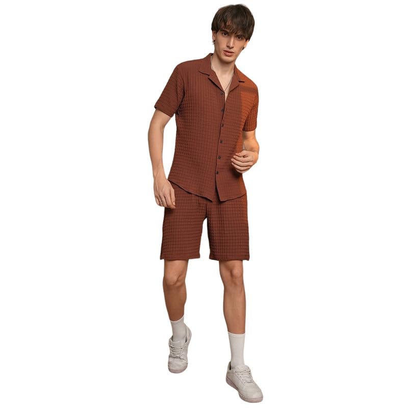 cahoot Men Polyester Solid 's Co-Ord Set For Casual Wear | Cuban Collar | Short Sleeve | Button Closure | Co-Ords Crafted With Comfort Fit For Everyday Wear-picture-45