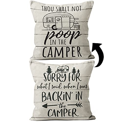 M-Qizi Funny Camper Trailer Reversible Throw Pillow Case, 18 x 18 Inch, RV Pillow Case, Campers Gifts, Camper Decor, RV Decor, Two Sided Printing Camper Linen Cushion Cover for Sofa Couch BedÂ traile