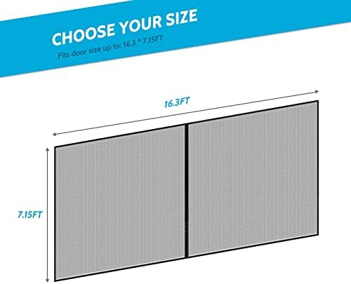 Magnetic Garage Door Screen for 2 Car, 16x7 ft Self Sealing Double Door Mesh Net Screen with Hook and Loop Tape, Hands Free, Pet & Kid Friendly, Easy to Install