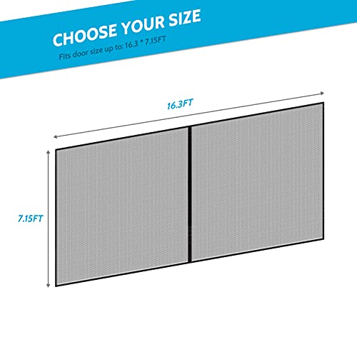 Magnetic Garage Door Screen for 2 Car, 16x7 ft Self Sealing Double Door Mesh Net Screen with Hook and Loop Tape, Hands Free, Pet & Kid Friendly, Easy to Install