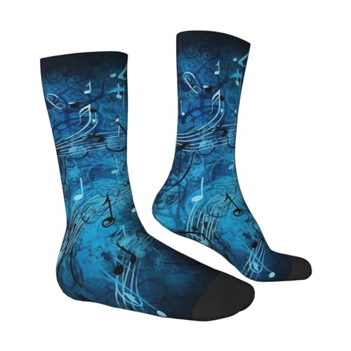 Blue Musical Notes Crew Socks Women Men Cushioned Athletic Socks Adult Calf Socks Casual Above Ankle Sock