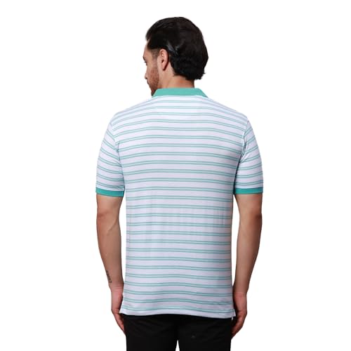 Image of Park Avenue Men's Cotton Polyester Blend Stripe Pattern Slim Fit Rib Collar Polo Neck Half Sleeve Casual T-Shirt