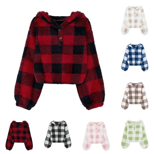 Kids Girl's Fuzzy 𝐇o𝐨dies Warm Loose Button Down Pullover 𝐒𝐡erpa Jacket Top Fall Winter Sweatshirt Outwear2