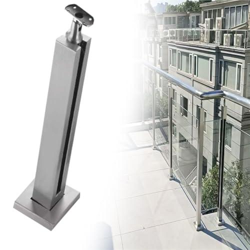 Square Stainless Steel Railing Column, Black Gold Silver Gold Silver Railing Post Kit with Slots &amp; Base, Adjustable Spindles Stair Parapet Post Kit Indoor(C-MID,Height 44in/110cm)