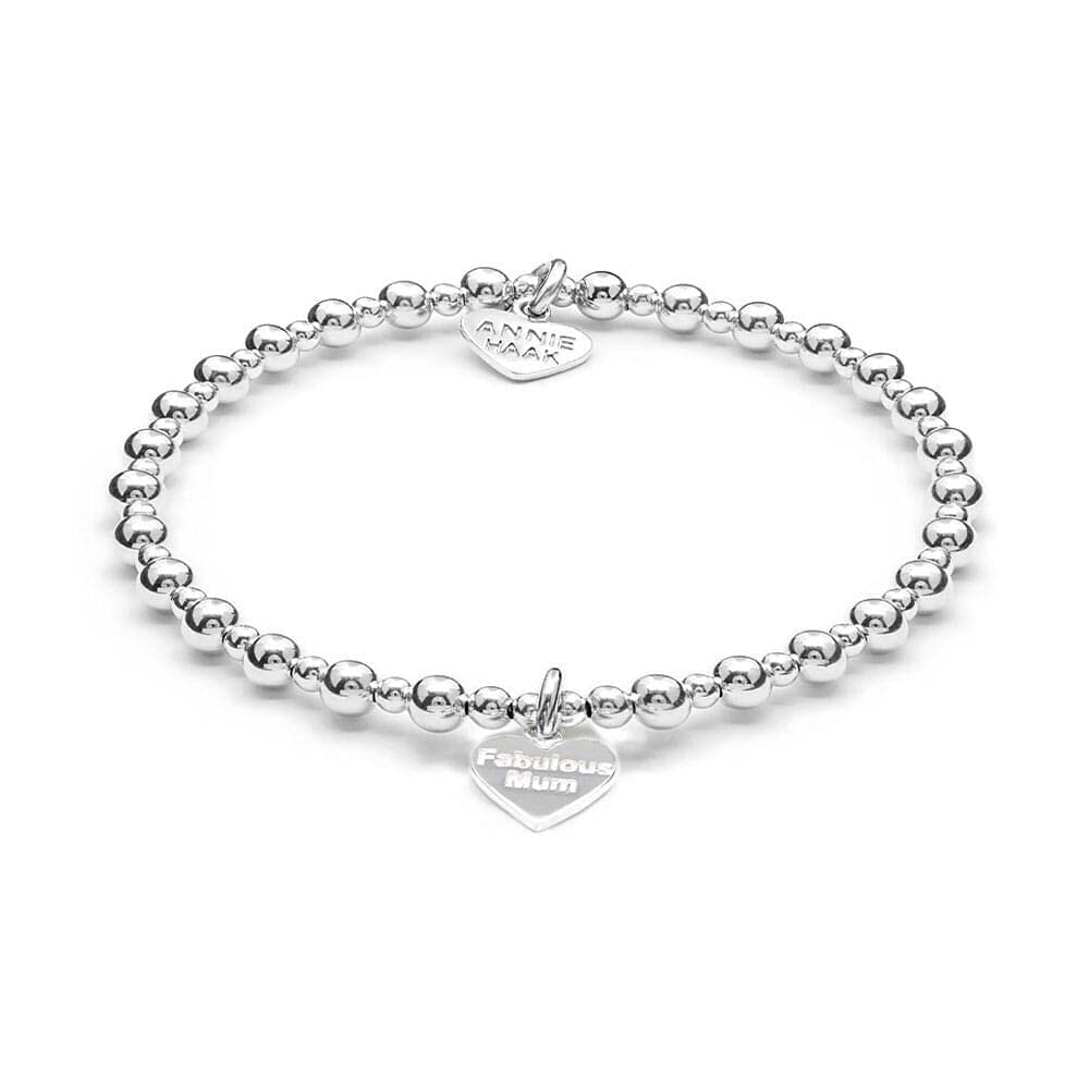 Annie HaakMini Orchid 925 Sterling Silver Bracelet, Fabulous Mum Engraved Heart Charm, Family, Gift For Women/Wife/Mum, Birthday Gift, Anniversary, Handmade in UK