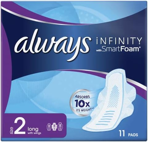 Always Infinity Long (Size 2) Sanitary Towels with Wings, 11 per Pack (Pack of 4)