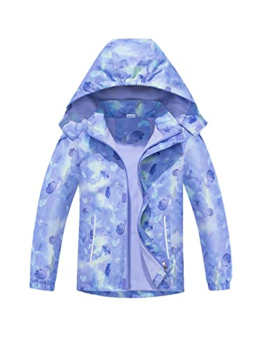 Girls Hooded Rain Jacket Waterproof Raincoat Fleece Lined Coat for Kids
