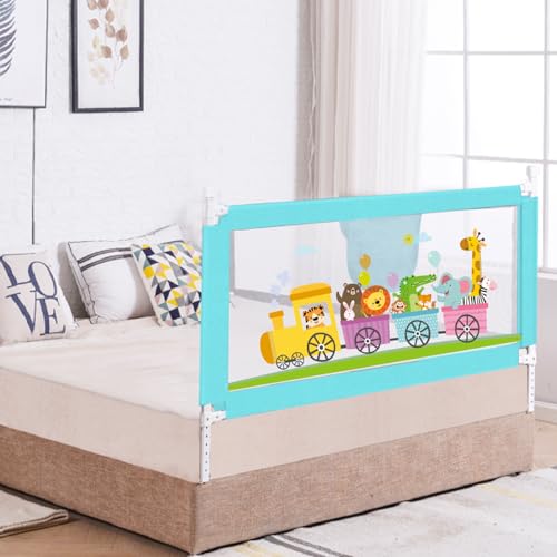 Image of R for Rabbit Safari Baby Bed Rail, (Pack of 1) One Side Bed Protector 177 x 100 cm, Anti-Fall Safeguard Toddler Safety, Adjustable Height & Foldable with Storage Pocket for Kids 5.8 x 3 ft(Blue)
