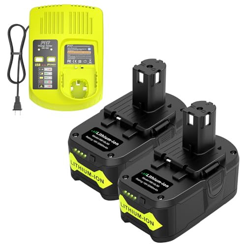 Image of Djsanu Upgraded P117 21V 3A Rapid Charger + 6.0Ah 18V RB18L50 Lithium Battery Combo for RYOBI P108 P102 P104 High Capacity Cordless Tool Batteries (2 Packs)