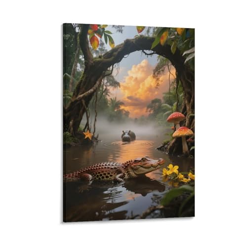 Cuadro De Cocodrilo Enano Africano En Lienzo Impresiones De Congo Río En Lienzo Decoración Mural Para Sala De Estar, Dormitorio Regalos Creativos 16x24inch(40x60cm)
