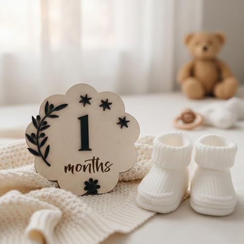 LASER ART Wooden Baby Monthly Milestone Photo Prop Set | Newborn Photography Accessories | Monthly Baby Photo Markers | Reusable Wooden Milestone Signs