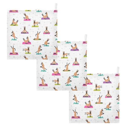 Image of vvfelixl Baby Cotton Washcloths Belgian Malinois Yoga Infants Bath Towel for Unisex Face Towels for Newborn, Natural Baby Wipes Delicate Skin, 11.8 X 11.8 inch, one sizex3