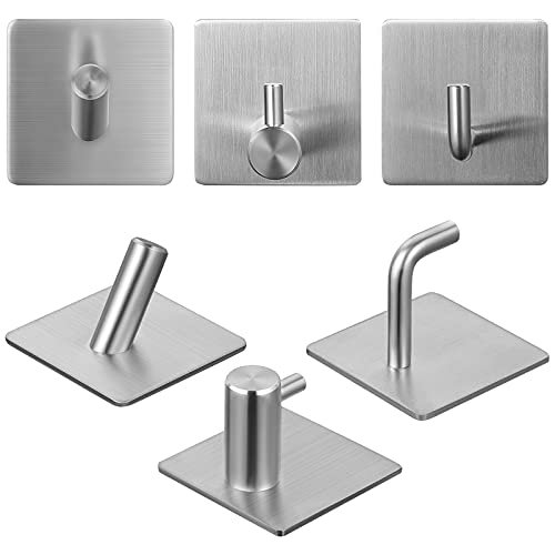 Faankiton 6pcs ganchos autoadhesivos para abrigos de acero inoxidable 304, ganchos para abrigos cepillados, Ganchos Adhesivos para cocina, baño, oficina, inodoro, 3 tipos,Plata Cover