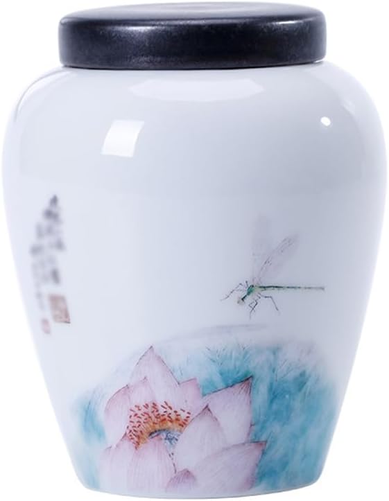 SONGCHAO Sugar Jar Lotus Painted Tea Cans, Ceramic Storage, Household Sealed Tea Canister