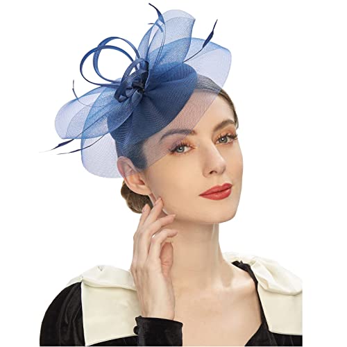 Trachtentuch Damen Geschenke Für Damen 70 Tea Party Fascinator Kentuckys Derbys Hut Fascinator Pillbox Hut Stirnband für Seidenschal Damen 100 Seide Kopftuch 70 X 70 (Navy, One Size)