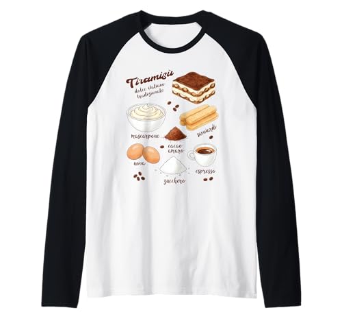 Tiramisú Receta tee Dolce Italiano Espresso Coffee Tradition Camiseta Manga Raglan