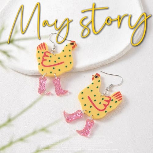 Acrylic Boot Big Chicken Earrings,Funny High Heels,Rooster Polka Dot,Personalized Earrings,Acrylic Rooster Earring,Chicken Earring for Women