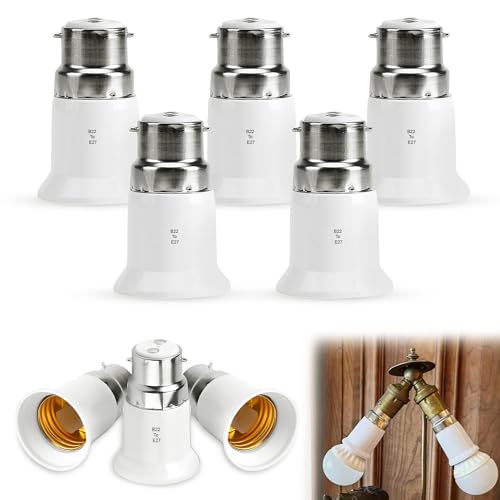 Image of GLUN LED Bulb Converter Holders (B22 Pin to E27 Ring), Pack of 8 White Bulb Pins Converter, for Office, Basement, Room, & Home Use