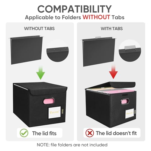 BALEINE File Organizer Box with Lid, Collapsible File Folder Organizer with Plastic Slide, Hanging File Folder Box for Office Document Storage (1 Pack, Black)