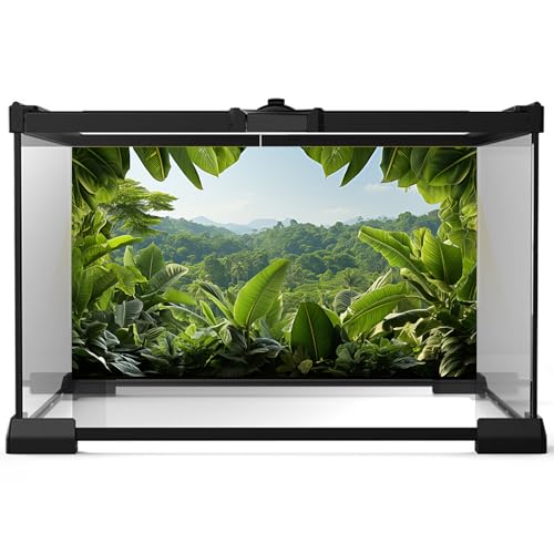 Image of Tropical Leaves Aquarium Background Rainforest Lush Green Jungle Plants Fish Tank Background Blue Sky Nature Mountains Reptile Tank Backgrounds Foggy Forest Reptile Enclosure Backgrounds 30x12in