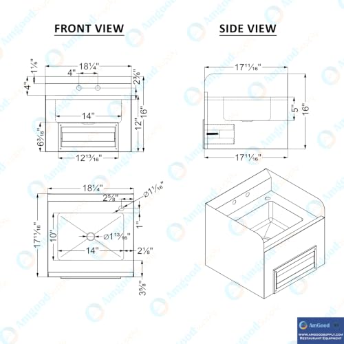 Image of Commercial Wall Mount Hand Sink 18-1 /4 in. x 17-5 /8 in. with Soap Dispenser, Paper Towel Dispenser, Low Lead Faucet, 304 Stainless Steel Hand Wash Station, 4 in. Backsplash, NSF